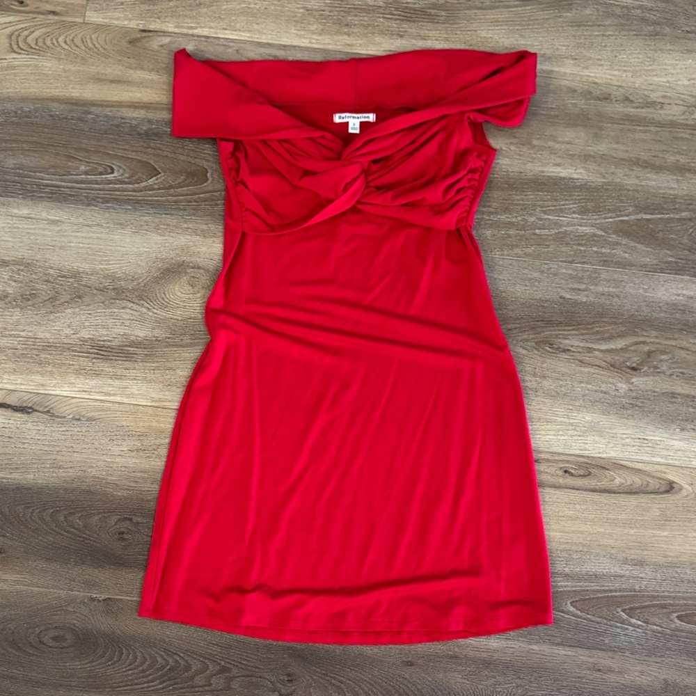 Reformation Red Off-Shoulder Mini Dress